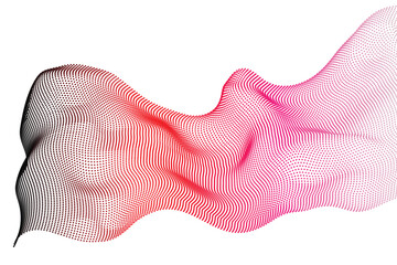 Dynamic particles sound wave flowing over white. Blurred lights vector abstract background. Beautiful wave shaped array of glowing dots