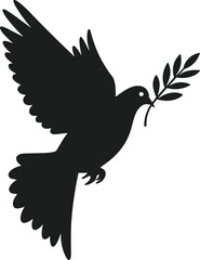 Flying Dove Silhouette with Olive Branch Vector Illustration