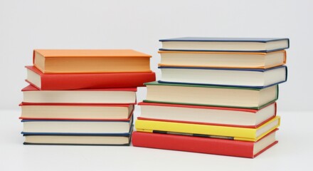 Stacks of Colorful Books on White Background for Reading Materials