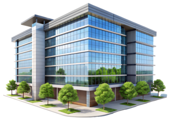 3d modern office building clipart image on transparent background