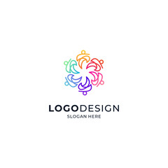 logo of social community, orphanage, and humanitarian care with accent of a group of colorful and shining people
