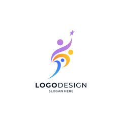 colorful people reaching for the stars for education logos, kindergartens, orphanages, and social organizations