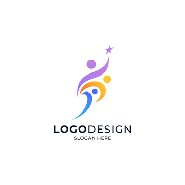 colorful people reaching for the stars for education logos, kindergartens, orphanages, and social organizations