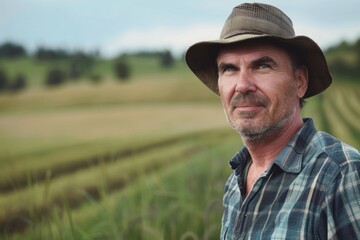 Portrait of a middle aged Caucasian male farmer in the field