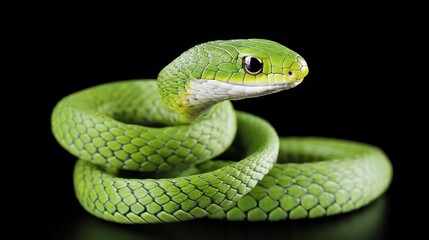 green snake on a black background 