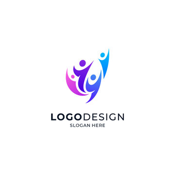 A group of children playing with colorful gradient designs for logos of kindergartens, orphanages, charities, and social organizations.