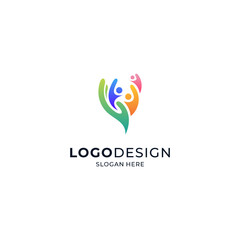 Orphanage and education logo with a hand accent and a group of people and children