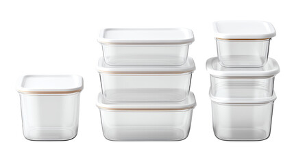 Isolated trasparent Png Transparent food storage containers stacked neatly.