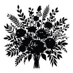 Silhouette flower bouquets vector set with white background
