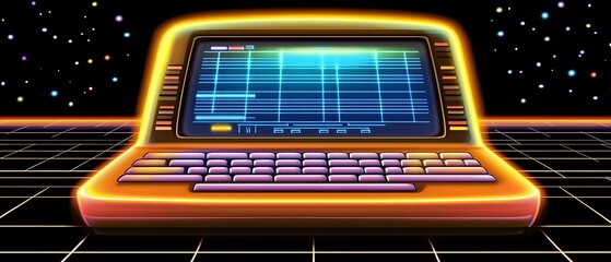 Obraz premium Retro Computer in Space Background