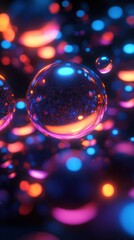 Orbs of light move in perfect sync, forming an abstract, unified design. Vertical.