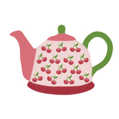 Cherry Pattern Teapot – Cute Vector Illustration