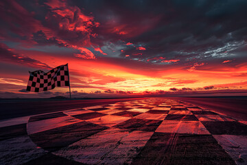 Checkered road with a checkered flag on it