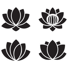 Set of Silhouette Vector Black of lotus flowers. with white background