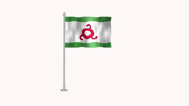 Flag of Ingushetia, Pole flag of Ingushetia on white screen, Ingushetia 3D Animation flag waving in the wind isolated on white Background. 

