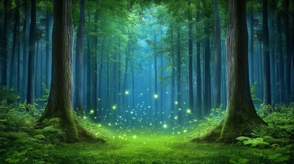 Obraz premium A magical enchanted forest where children discover glowing fireflies and talking animals