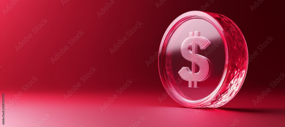 Aufkleber glass dollar coin with red background. digital currency payment transaction. generative ai technolog