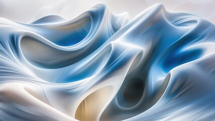Obraz premium An abstract digital artwork featuring flowing, smooth textures in blue and white. The image showcases elegant curves and a dynamic wave design, offering a modern and futuristic aesthetic.