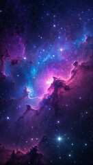 Fototapeta premium Deep space scene with vibrant nebulae in purple, blue, and pink shades, sparkling stars scattered throughout, universe background wallpaper