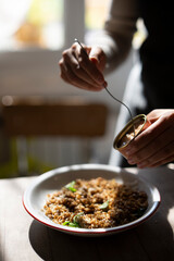 Enjoy a Delicious Homemade Pasta Dish that is beautifully adorned with a Garnish