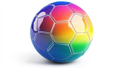 Colorful rainbow soccer ball isolated on white background.