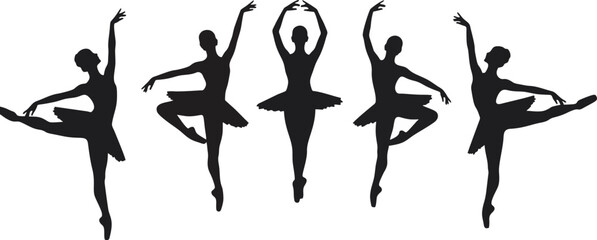 Silhouettes of Ballerinas in Synchronized Arabesque Formation &ndash; Elegant Vector Illustration