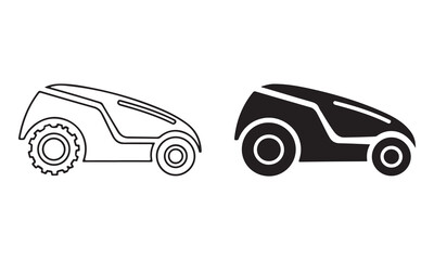 Robotic Lawn Mower Silhouette and Outline Icons