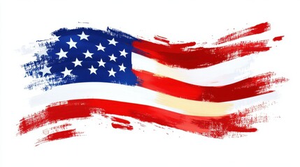 American flag with brush paint textured isolated on white background, Symbols of USA. png.