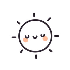 Content sun line art, dark grey and white, peaceful weather illustration on white