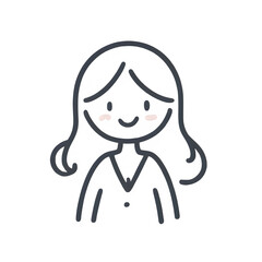 Smiling woman line drawing, dark grey, happy portrait against a white background