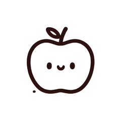 Happy apple line art, brown and white, cheerful fruit illustration on white