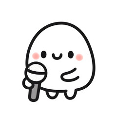 Happy singing blob character line art, black, white and grey, joyful performance illustration on white