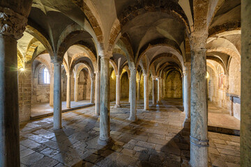 Interior sight in the beautiful and ancient Basilica of San Pietro in Tuscania. Province of...