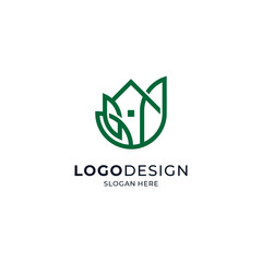 green house and foliage for eco-friendly housing logo
