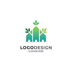 green house and foliage for eco-friendly housing logo