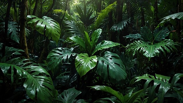 Exploring Lush Tropical Rainforest with Vibrant Green Foliage and Sunlight