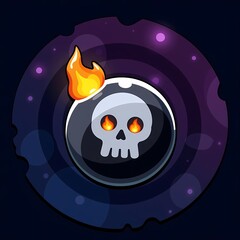 Fototapeta premium Galactic Swirl: Monochrome Skull Icon Kit with Fiery Embers