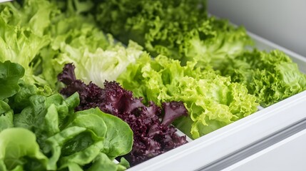 Close-Up View of Fresh Green Lettuce Inside Refrigerator Drawer with Crisp and Vibrant Produce