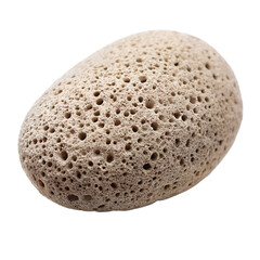 A smooth, porous pumice stone, perfect for exfoliation, rests gently against a pristine white background.