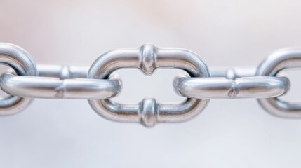 Obraz premium A close-up shows a metallic chains links. The chain is composed of smooth, silver-toned metal links. The image is sharply focused, well-lit, and has a neutral background. The style is clean and mini