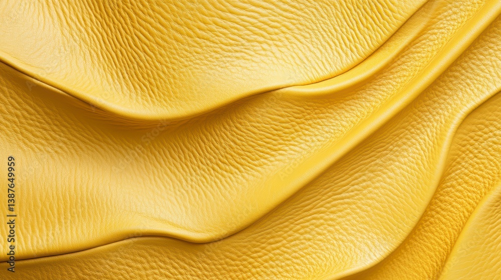 Poster close-up of yellow textured leather with soft waves and folds.