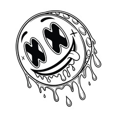 Melting Smiley Face Icons with Tongue Out Drip Style Vector Set .
