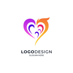 phoenix with fire and heart for beauty, dating or business logo