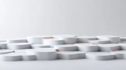 Abstract White Platforms Minimalist Design High-Resolution Smooth Lighting Wide Angle View Organic Forms Display Setup Neutral Background Soft White Hues Ideal for Product Mockups