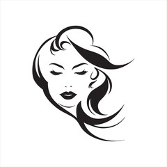 Set of female head silhouettes with elegant hairstyles, black vector illustration on white background