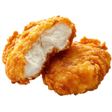 Crispy breaded chicken nuggets, golden fried poultry bites with crunchy coating, fast food snack for menus and ads isolated PNG with Transparent Background
