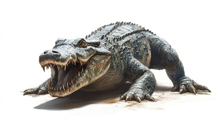 Naklejka premium Crocodile with open mouth isolated on white background. Fierce and powerful