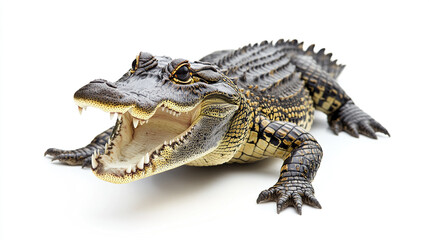 Fototapeta premium Crocodile with open mouth isolated on white background