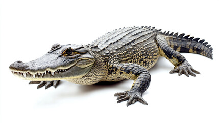 Obraz premium Crocodile isolated on white background, showcasing its textured scales