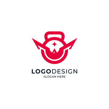 kettlebell and eagle with star for fitness, sport and gym logo design